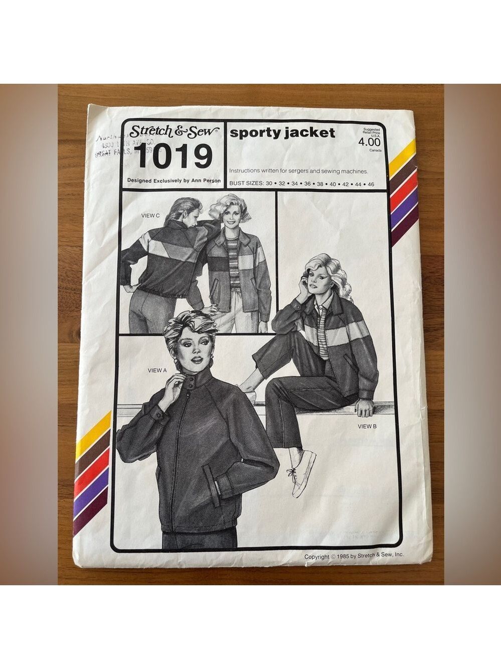 VINTAGE 1985 Stretch & Sew Ladies Sporty Jacket Pattern 1019 Uncut Size 30 to 46
